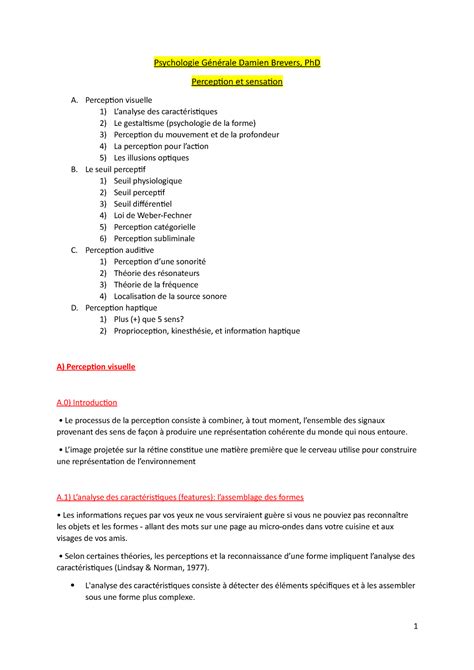 Psychologie Générale Damien Brevers Psychologie Générale Damien