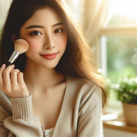 Premium Photo Woman Testing Cosmetics Beautiful Face For Makeup