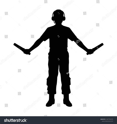 Aircraft Marshalling Signal Man Silhouette Vector Vector De Stock