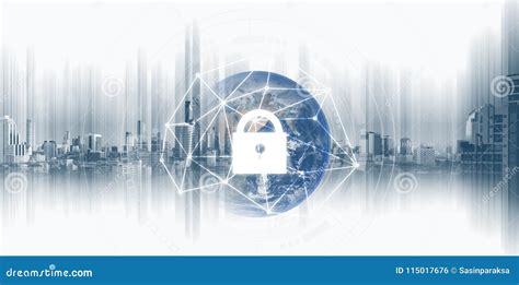 Global Network Security System Technology Globe And Network Connection And Lock Icon Element