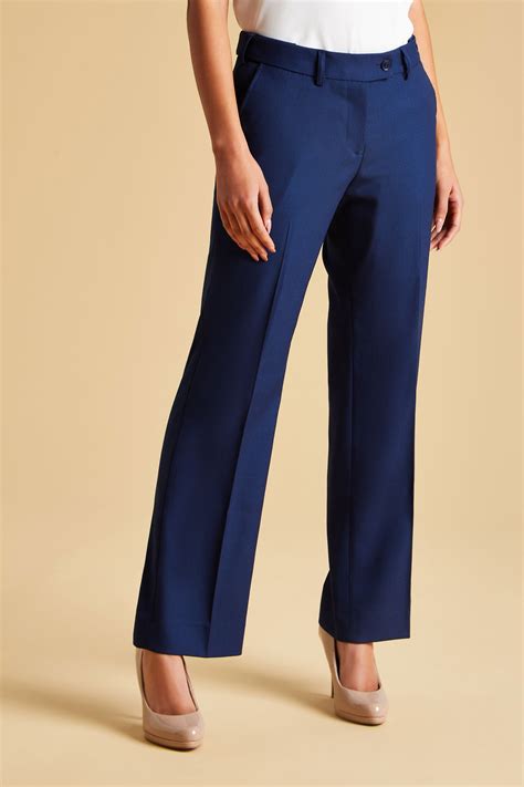 Contemporary Womens Straight Leg Trousers Regular Length Blue