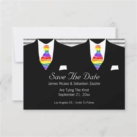 Rainbow Tie Gay Save The Date Wedding Card Zazzle