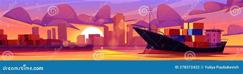 Sea Port And Cargo Ship With Containers Stock Illustration