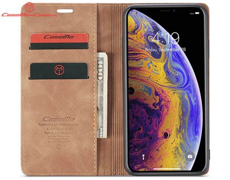 CaseMe IPhone XS Retro Wallet Stand Magnetic Flip Case Brown