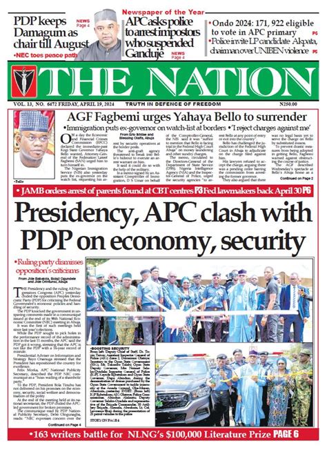 Nigerian Newspapers Daily Front Pages Review Friday Th April