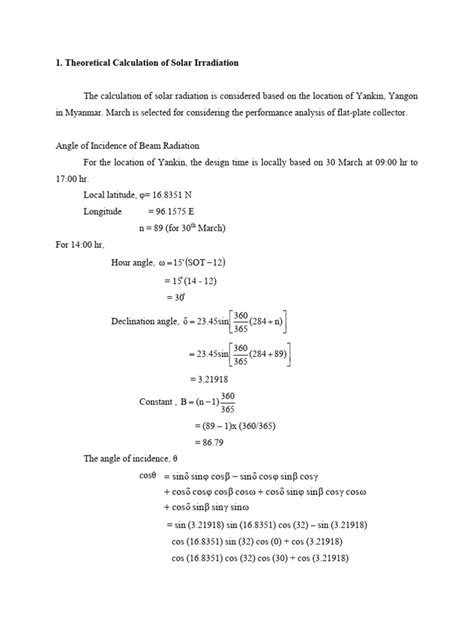 Sample Solar Irradiation Calculation Sheet | Download Free PDF | Electromagnetic Radiation ...