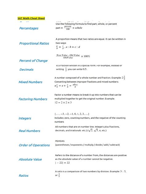 Cheat Sheet Sat Math Pdf