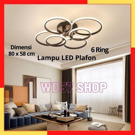 Jual Lampu LED Plafon Hias Gantung 6 Ring Cincin Minimalis Remot