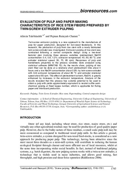 Pdf Evaluation Of Pulp And Paper Making Characteristics Of Rice Stem