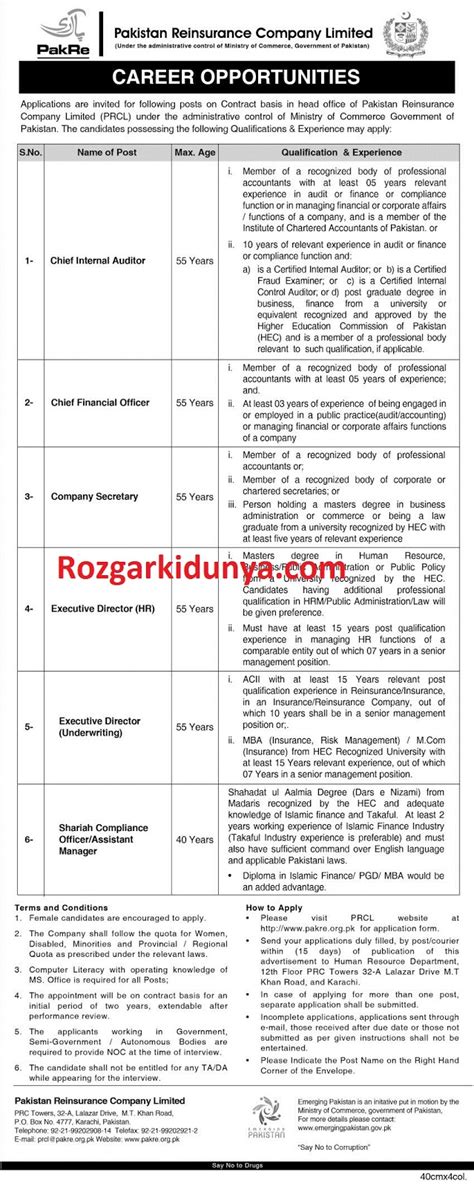 Pakistan Reinsurance Company Limited PRCL Jobs 2024 Application Form