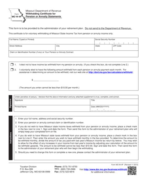 Form Mo W 4p Missouri Department Of Revenue Edit Fill Sign Online