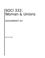 SOCI 332 Assignment 4 Docx SOCI 332 Woman Unions ASSIGNMENT 4