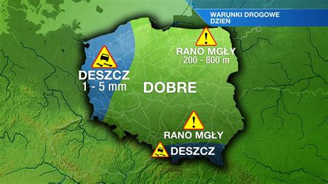 Słaby deszcz utrudni jazdę po polskich drogach TVN Meteo