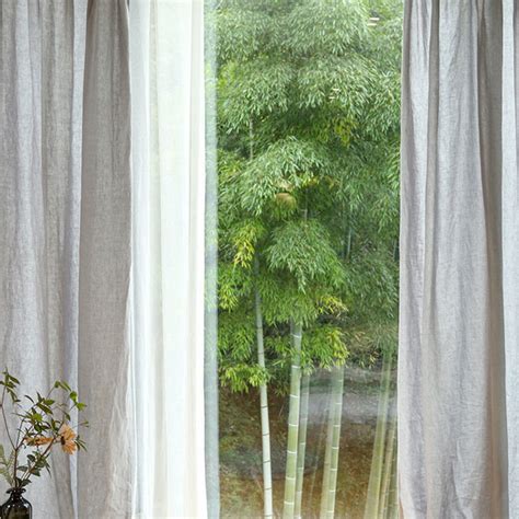 Zen Garden Pure Flax Linen Light Grey Sheer Curtain