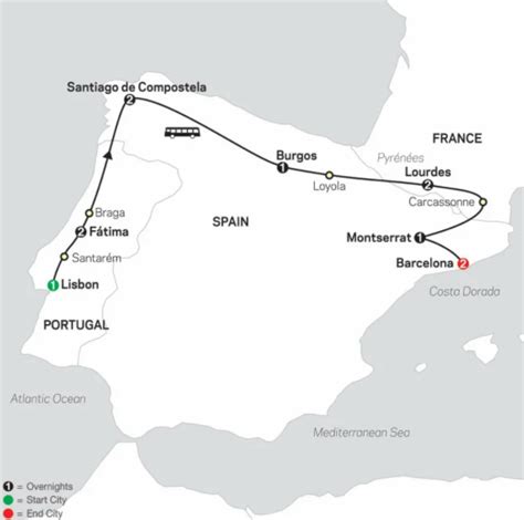 Map Of The Route For Spain And Portugal