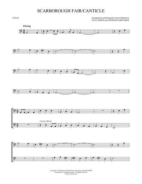 Scarborough Faircanticle By Simon And Garfunkel Sheet Music For Cello Solo At Sheet Music Direct