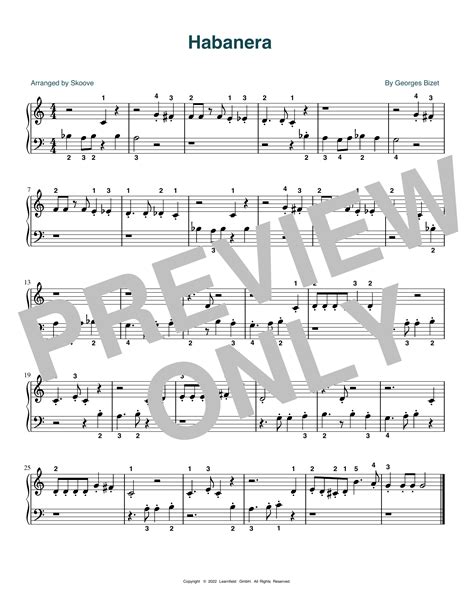 Georges Bizet Habanera Sheet Music For Beginner Piano Abrid