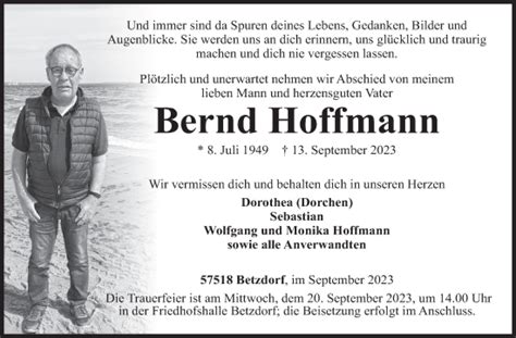 Traueranzeigen Von Bernd Hoffmann 57trauer De