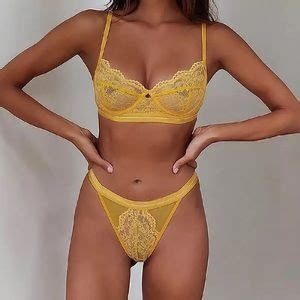 Intimates Sleepwear Yellow Sheer Mesh Lace Pc Lingerie Bra Set