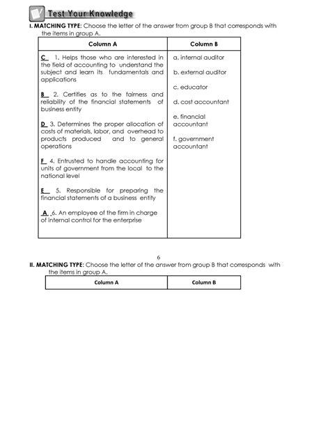 Chapter Basic Acctg I Matching Type Choose The Letter Of The