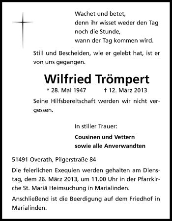 Traueranzeigen Von Wilfried Tr Mpert Wirtrauern