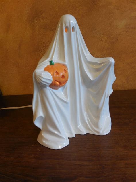 Vintage Ceramic Light Up Ghost 1970s Byron Molds Halloween