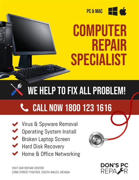 Computer Repair Service Specialist Flyer Template Postermywall