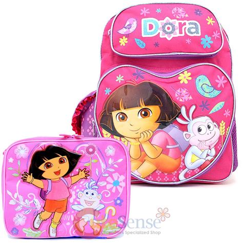 Dora The Explorer Large School Backpack Lunch Bag 2pc Set Golden