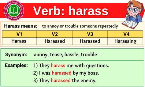 Harass Verb Forms Past Tense Past Participle And V1v2v3