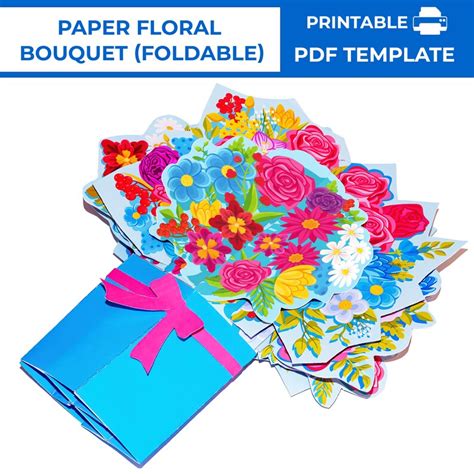 Paper Flower Bouquet Card Pdf Template Printable Flower Bouquet