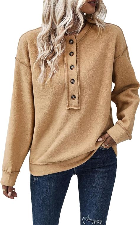 Cozyease Women S Long Sleeve Half Button Down Sweatshirts Casual Drop