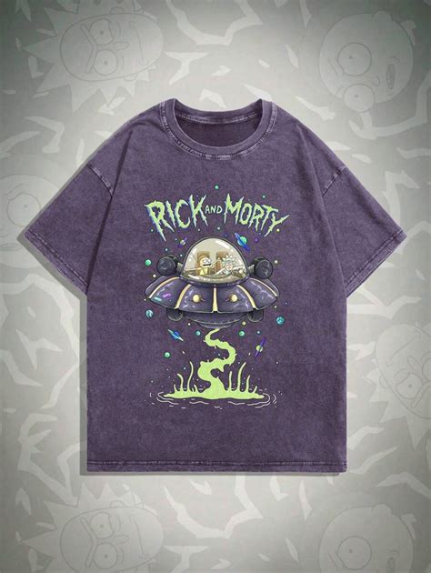 Rick And Morty Romwe Men S Cartoon And Letter Printed Round Neck T