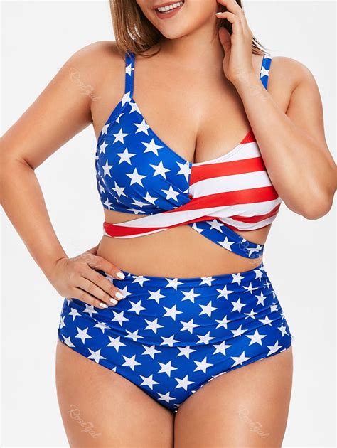 [59 Off] Plus Size American Flag Print Wrap Bikini Set Rosegal