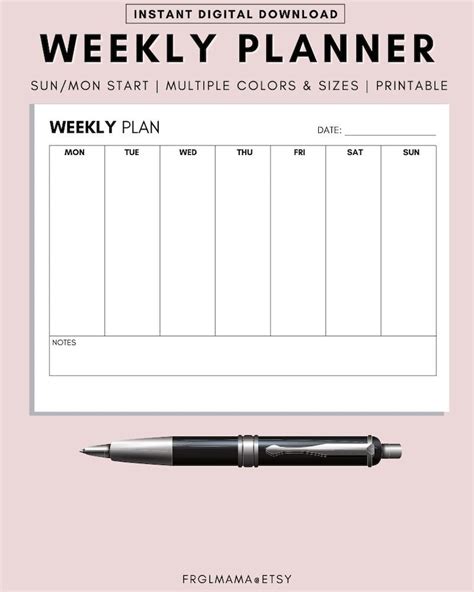 Weekly Planner Printable Landscape Minimalist Weekly Etsy UK