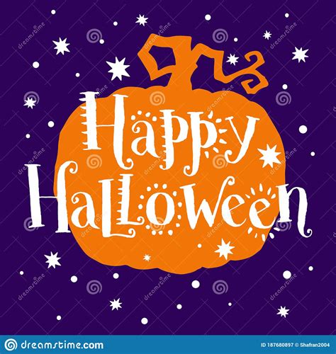 Happy Halloween Hand Drawn Lettering On Pumpkin Hand Drawn Vector