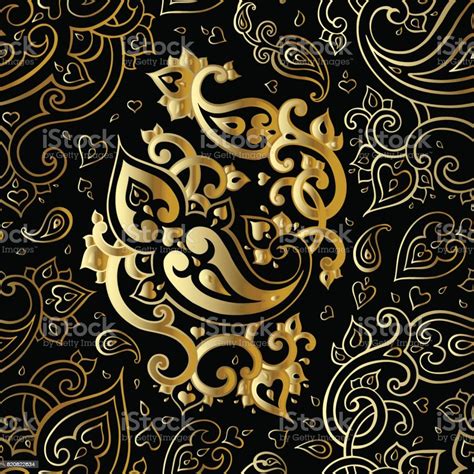 Paisley Beautiful Golden Seamless Background Stock Illustration