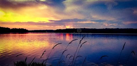 Purple Pink Lake Sunset stock photo. Image of landscape - 158391550