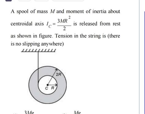 A Spool Of Mass M And Moment Of Inertia About Centroidal Axis Ic 23mr2