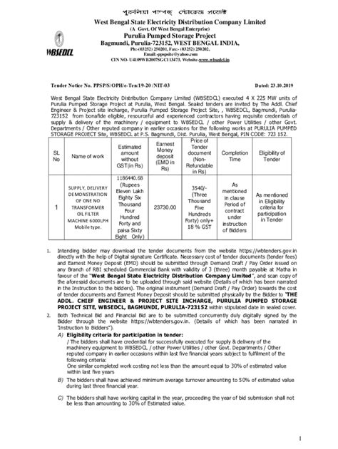 Fillable Online West Bengal State Electricity Distribution Company