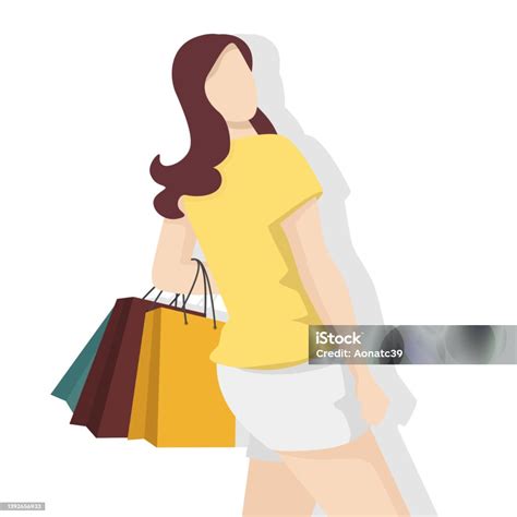 Ilustración De Mujer Feliz Con Bolsa De Compras En Estilo Plano Moderno Gente Sencilla Y