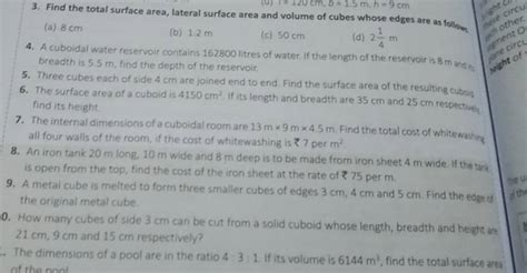 3 Find The Total Surface Area Lateral Surface Area And Volume Of Cubes