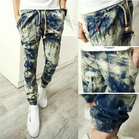 Hombres Pantalones Har N Largo Estilo Floral Impresi N De Algod N