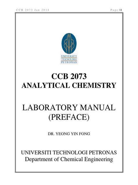 Ccb 2073 Analytical Chemistry Laboratory Manual Preface Jan Sem 2014 060214 Pdf