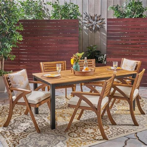 Noble House Concord Teak Brown Piece Wood Outdoor Dining Set With