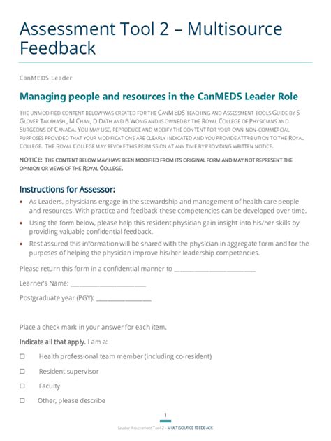 Fillable Online Assessment Tool 2 Multisource Feedback Fax Email Print Pdffiller