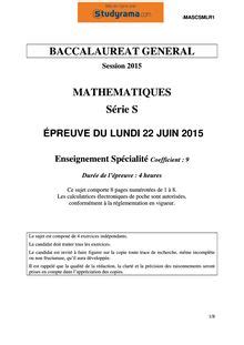 Sujet BAC S 2015 Mathématiques Spécialité à lire en Document livre