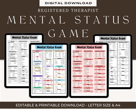 Mental Status Exam Mse Cheat Sheet Fillable Therapy Forms Etsy