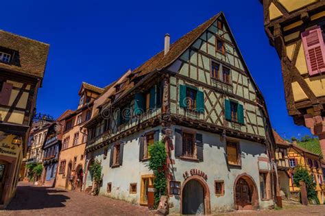 Traditional Half Timbered Houses On The Alsatian Wine Route In