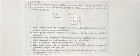 Solved Runction 3 Implement The Following LP Problem In A Chegg