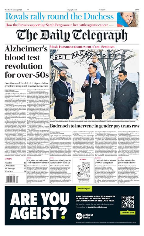 Daily Telegraph Front Page 23rd Of January 2024 Tomorrow S Papers Today